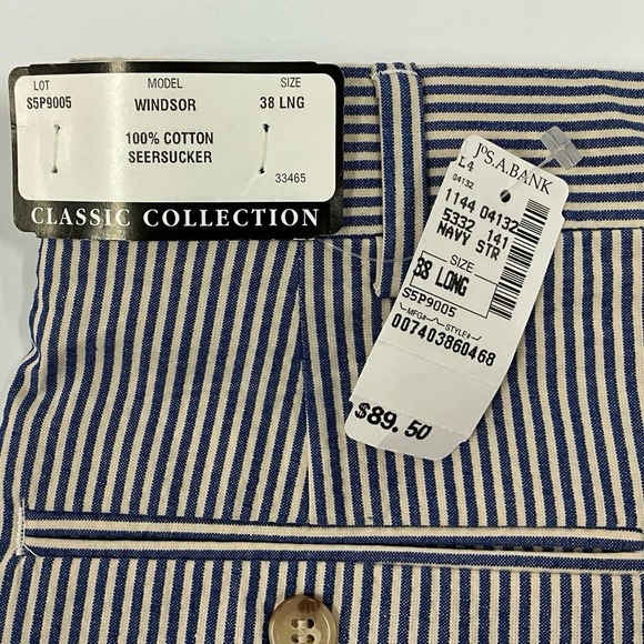 NWT Mens Jose A Bank Winsor Size 38 Length not Hemmed Seersuckers Pants Slacks - Picture 3 of 11